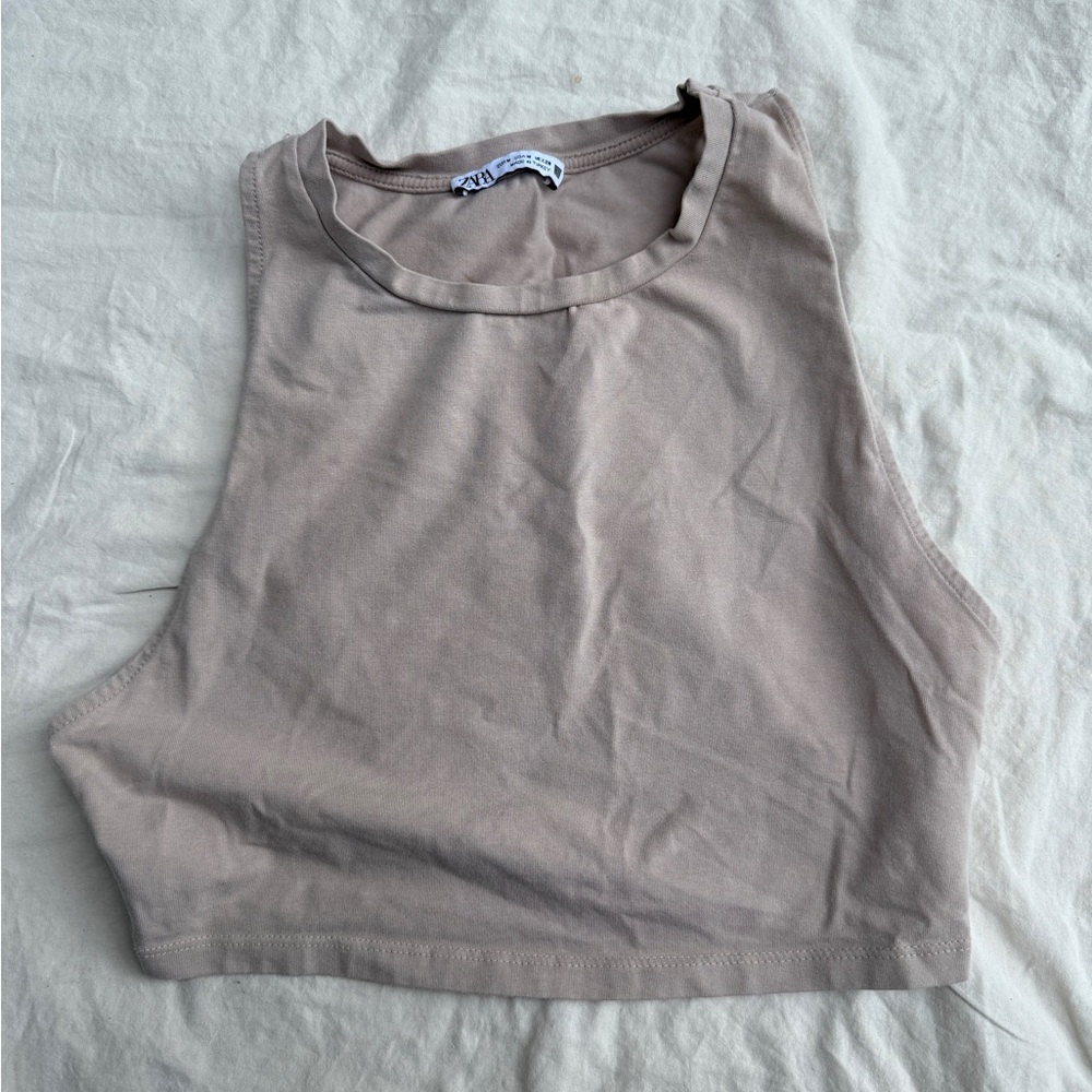 Zara Women's Sleeveless Beige Muscle Tee